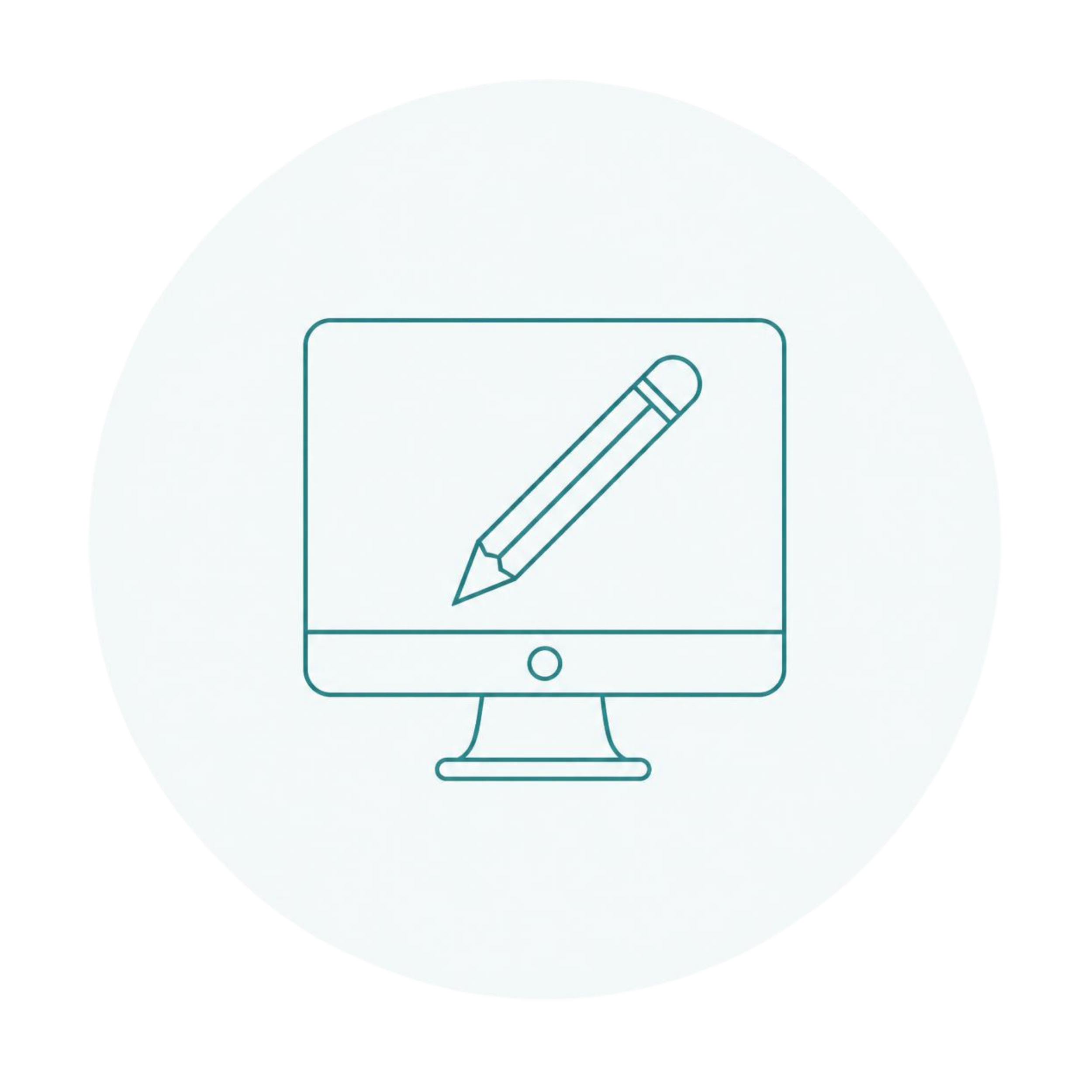 Computer monitor with pencil icon representing new website design