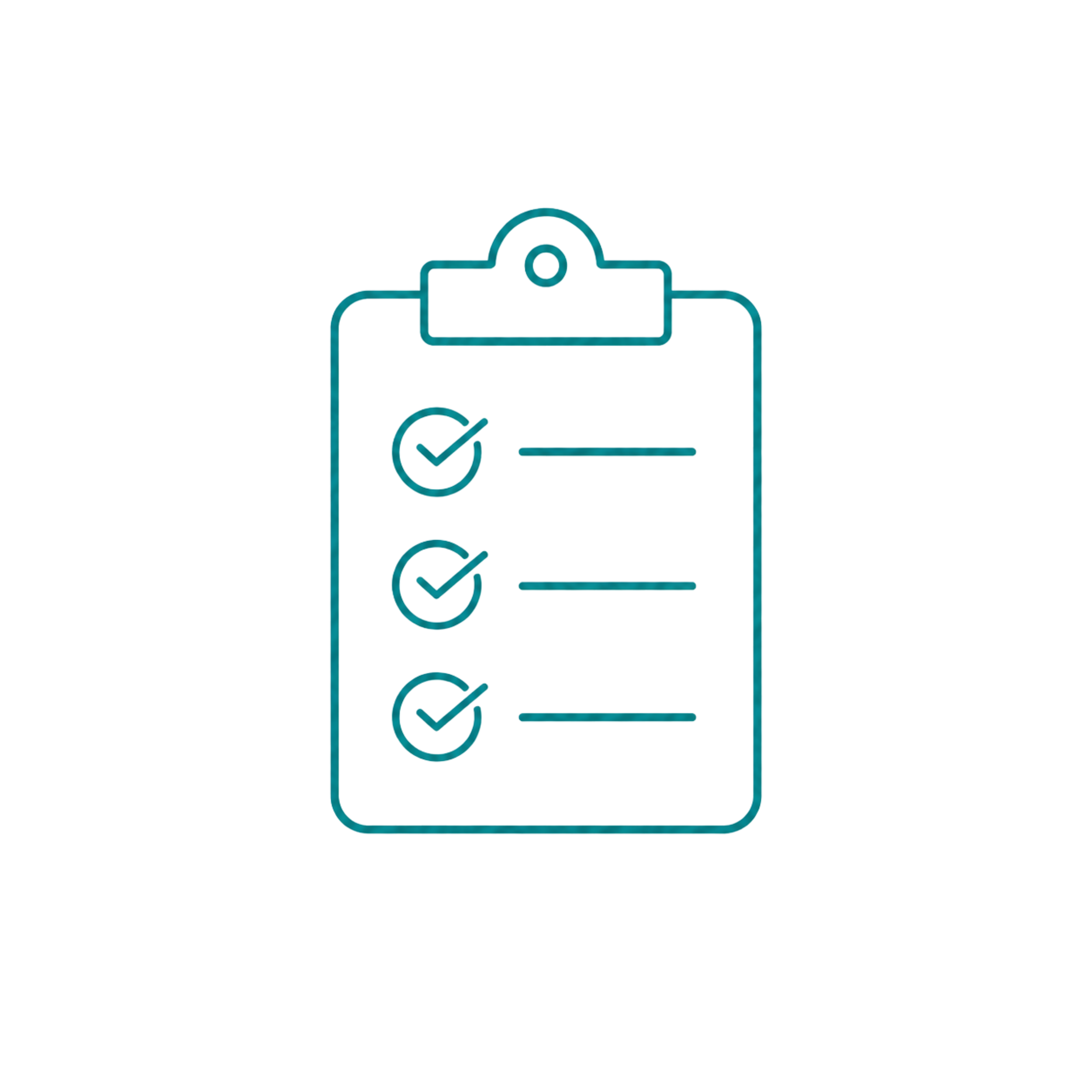 Teal outline clipboard with checkmarks representing business operations support