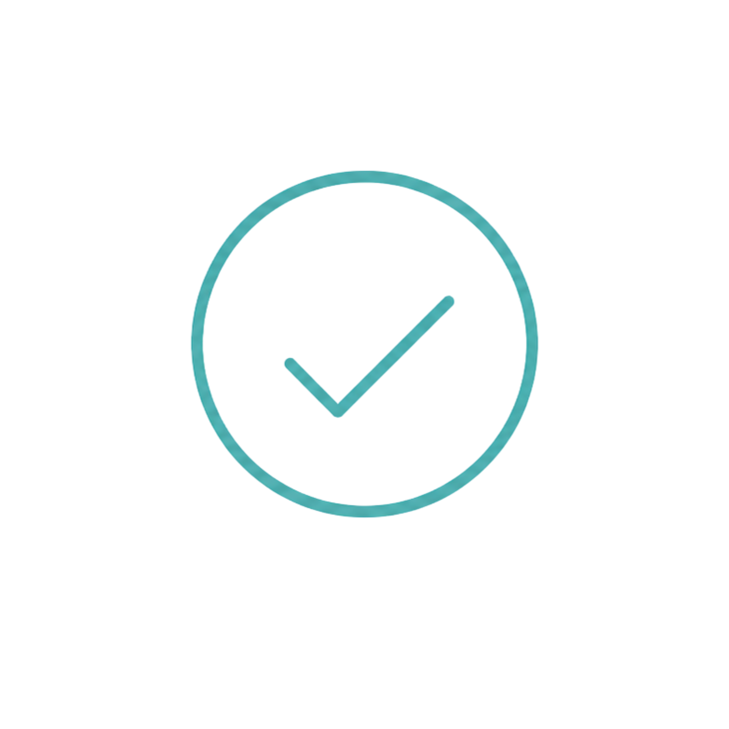 Teal outline checkmark inside a circle representing dependable follow-through