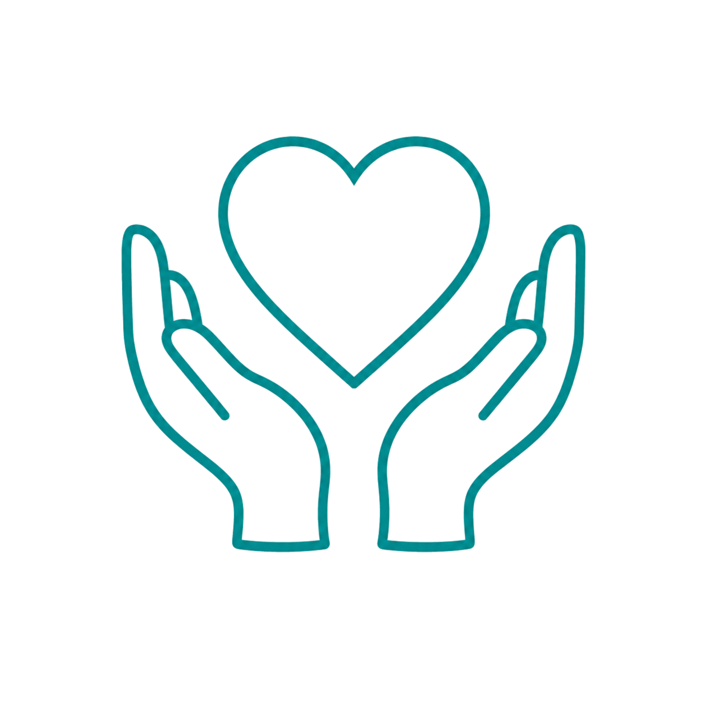 Teal outline hands holding a heart representing ministry support
