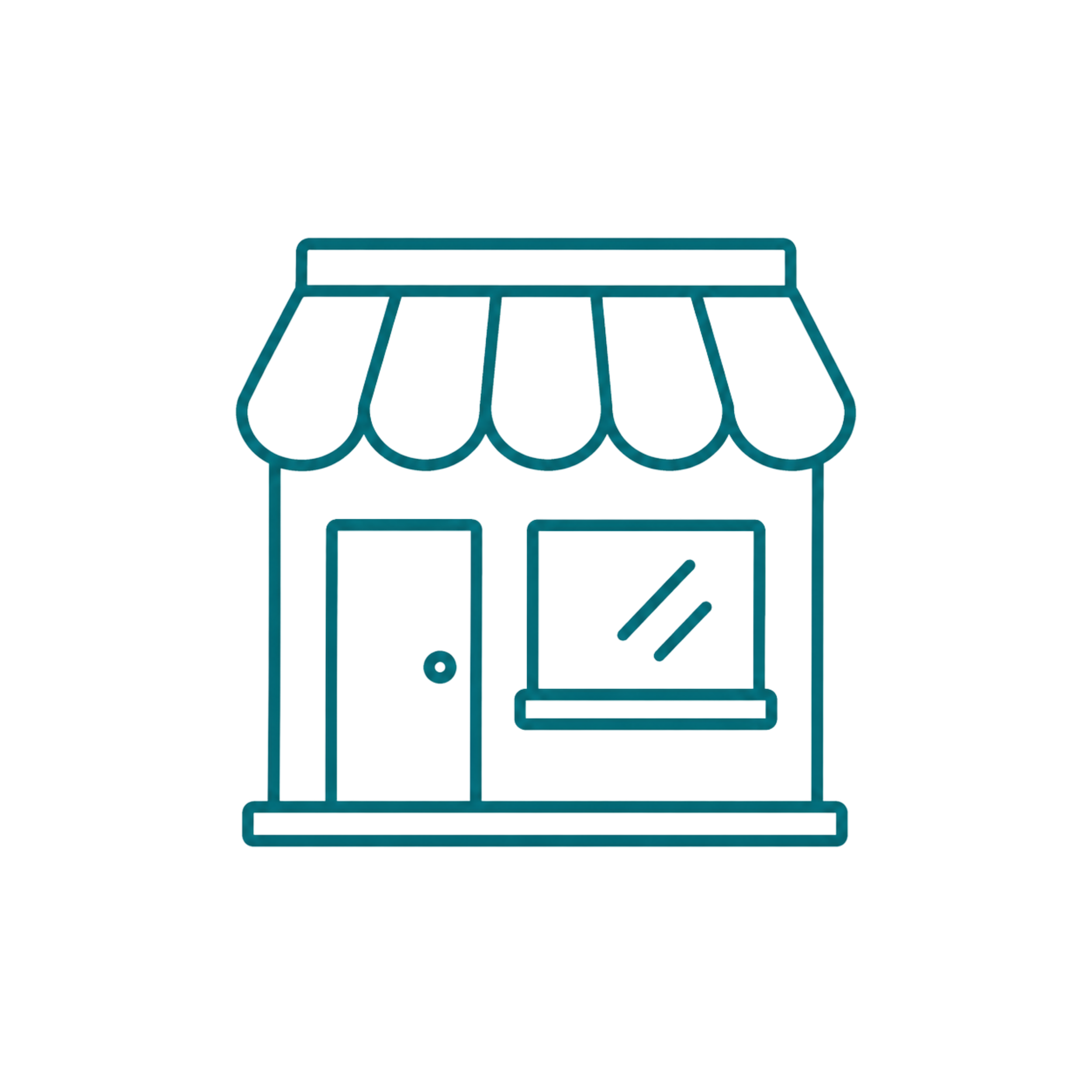 Teal outline storefront representing small business support