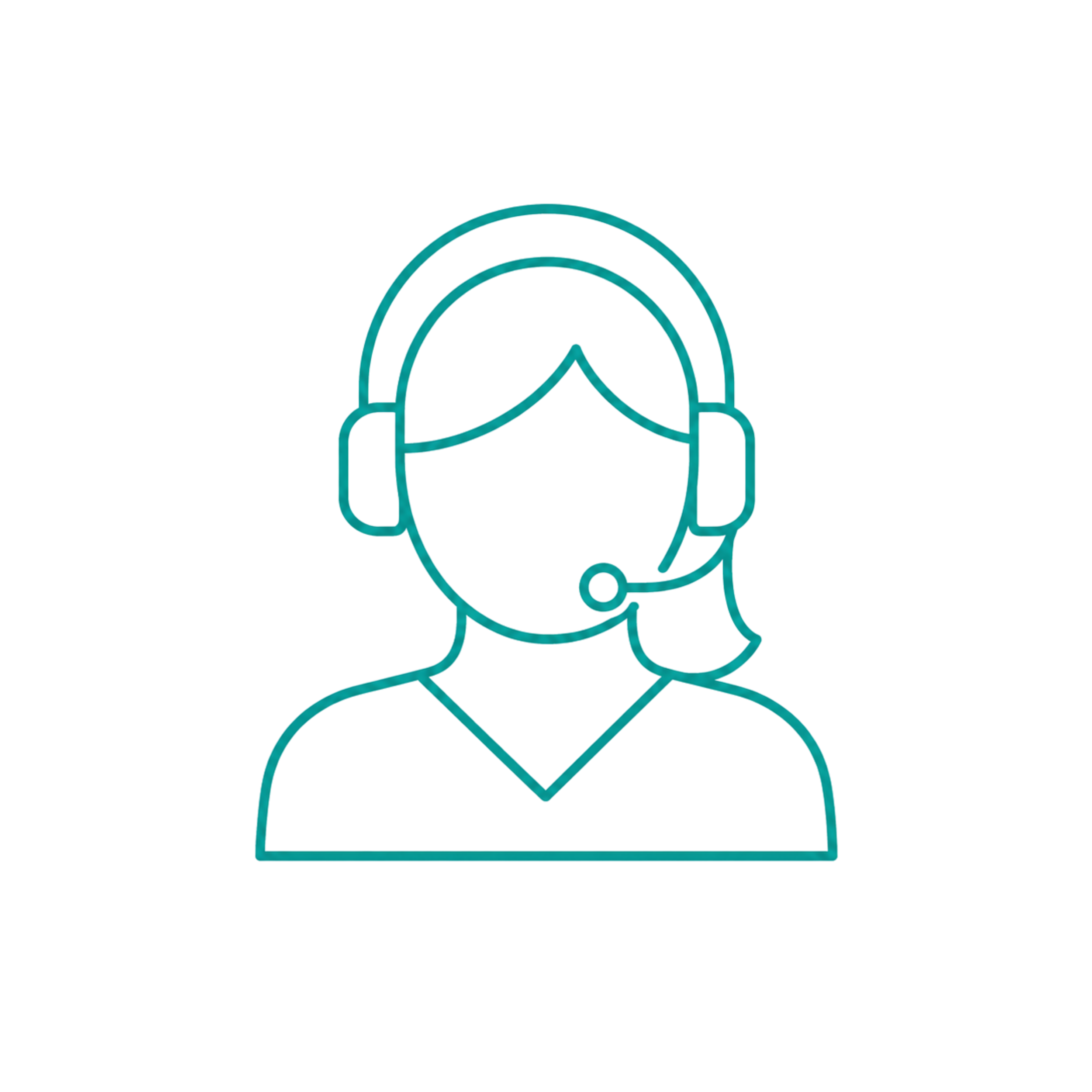 Teal outline customer support professional wearing a headset representing customized virtual assistance