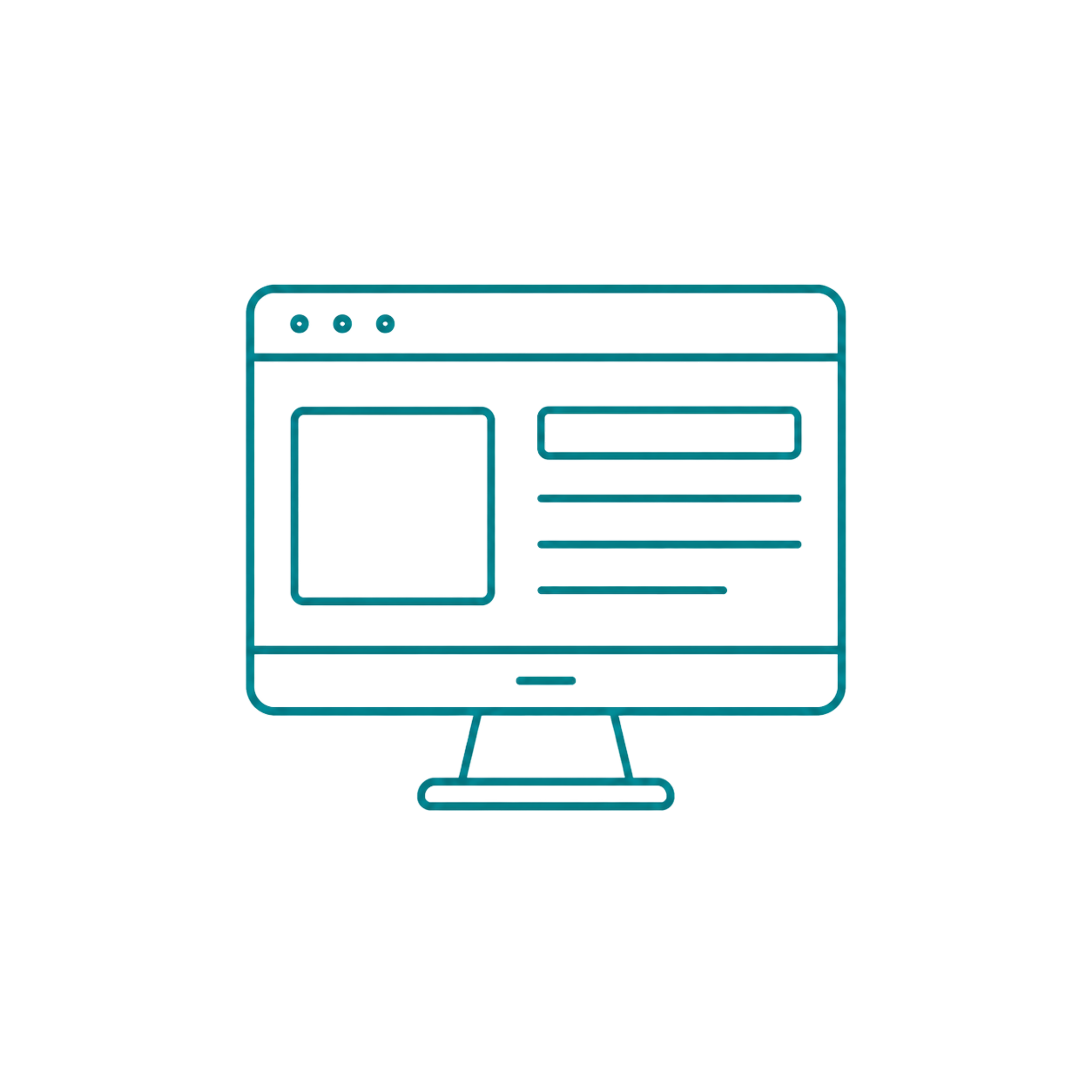 Teal outline computer monitor displaying a webpage representing website and content support
