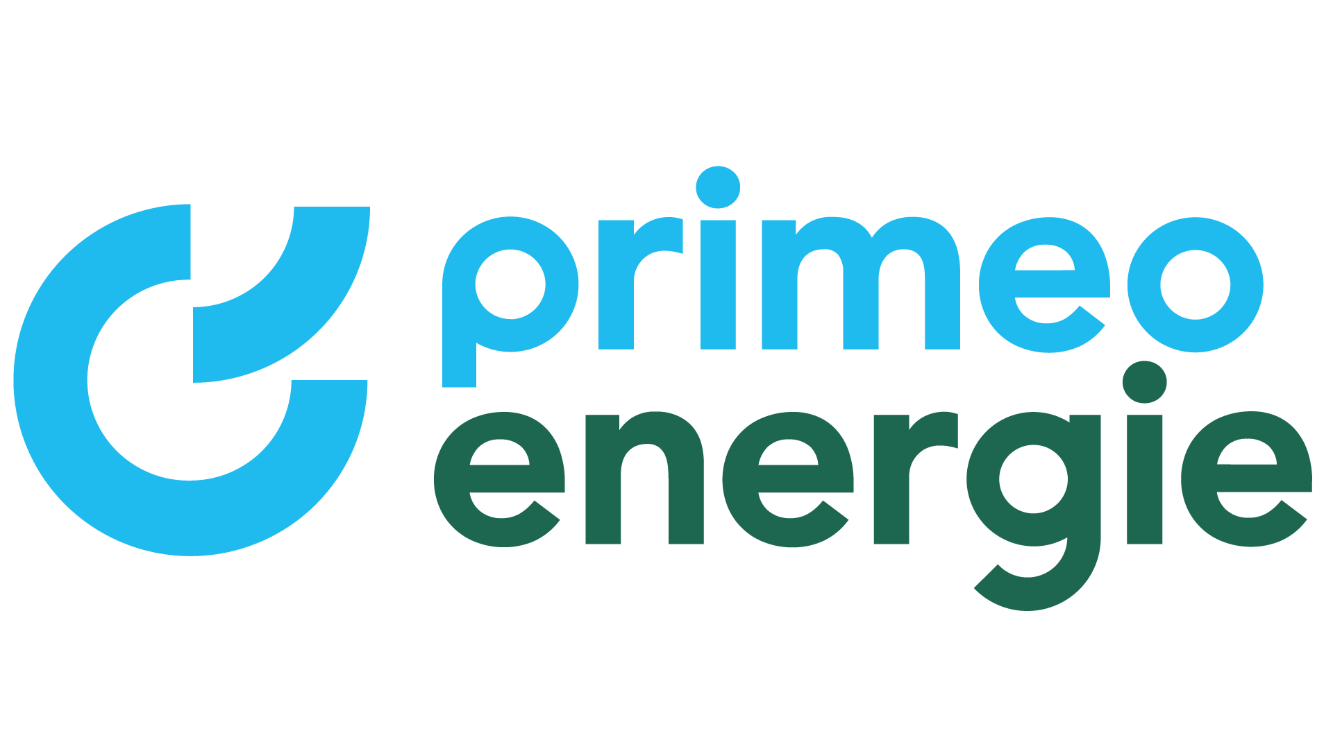 Logo von Primeo Energie, bestehend aus einem blauen kreisförmigen Symbol und den Worten 'primeo energie' in blauer und dunkelgrüner Schrift.