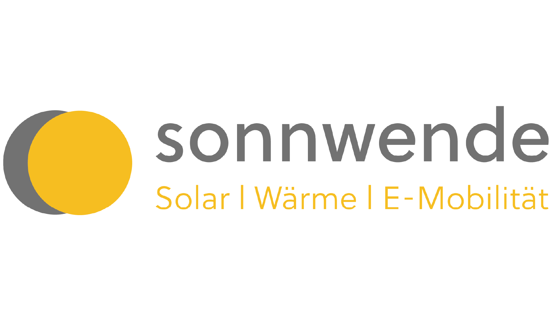 Logo von Sonnwende mit einer gelben Sonne und grauem Schatten, darunter die Worte 'Solar | Wärme | E-Mobilität' in gelber Schrift.