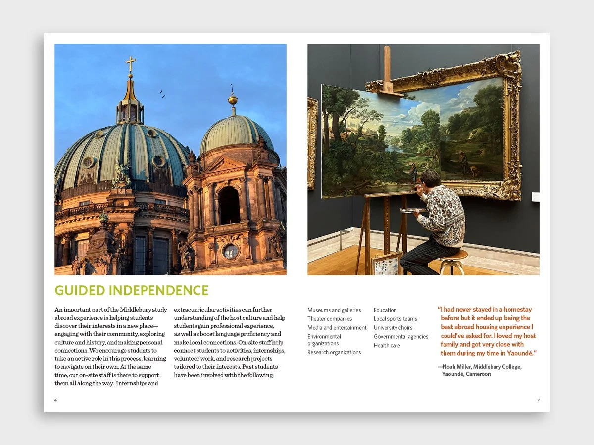 Interior spread of schools abroad viewbook