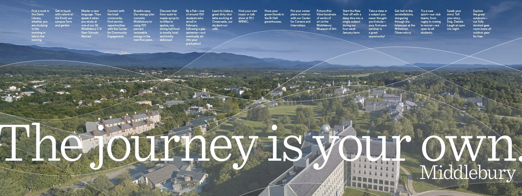 Interior spread of double-sided travel piece for admissions office
