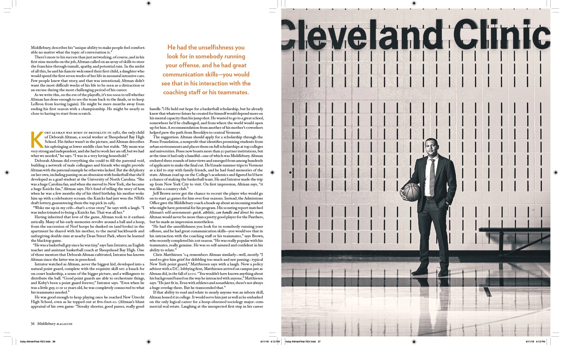 Interior spread for alumni feature