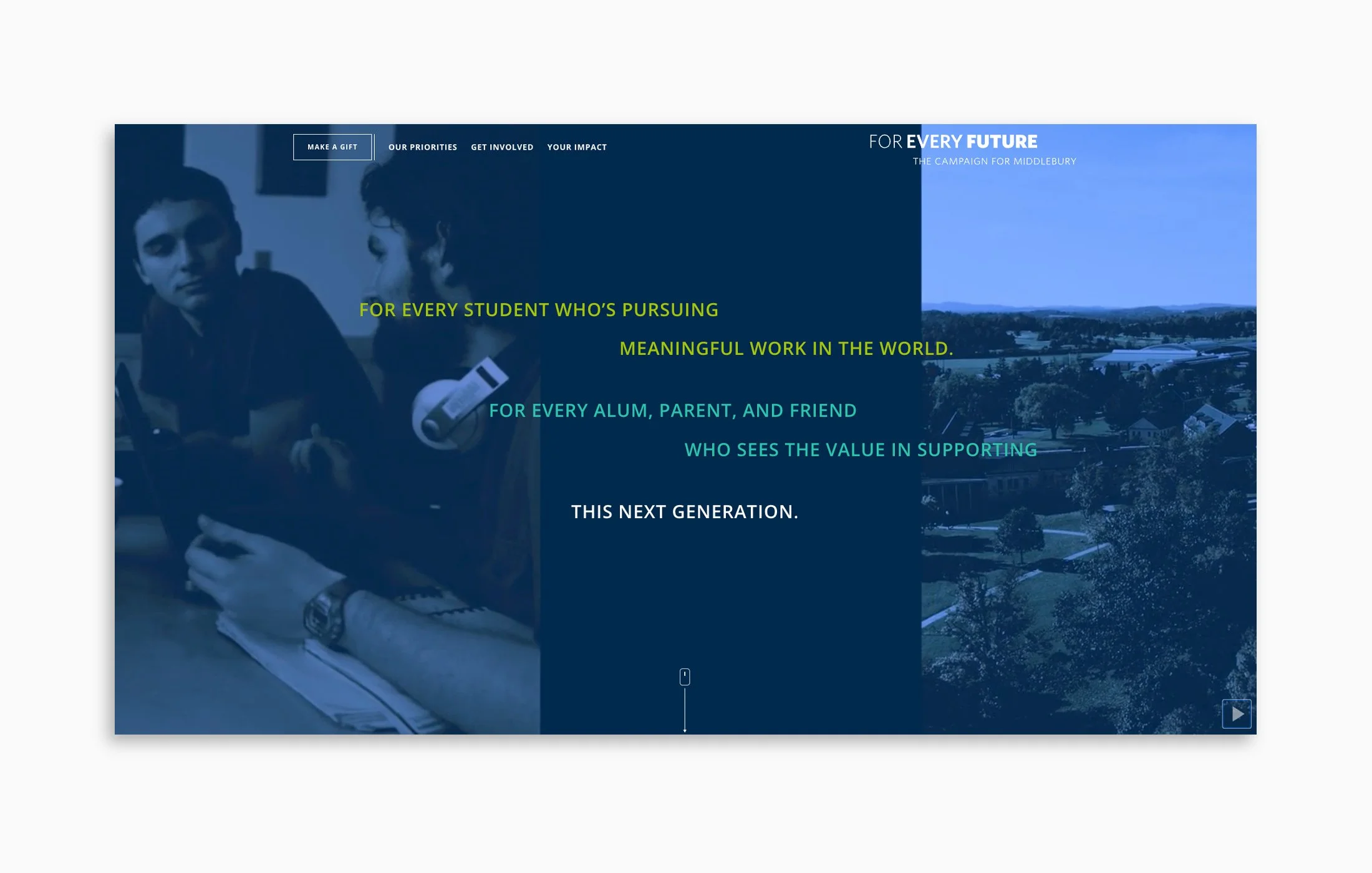 Landing page for campaign website