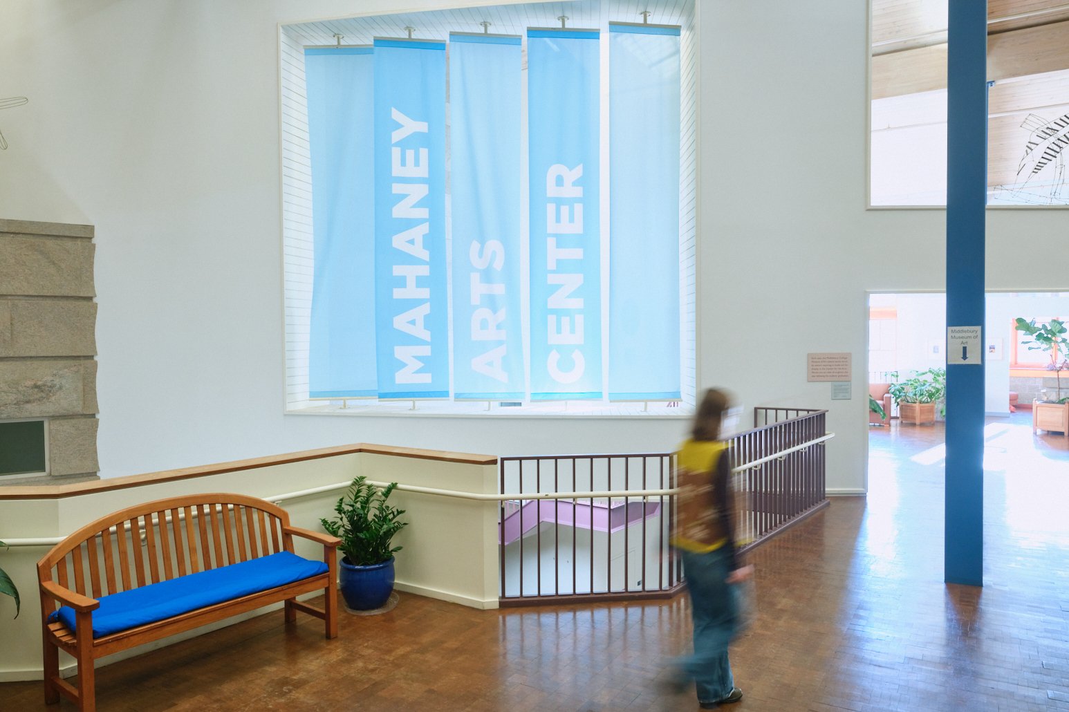Interior banner designed to mirror architectural colors and allow optimum light