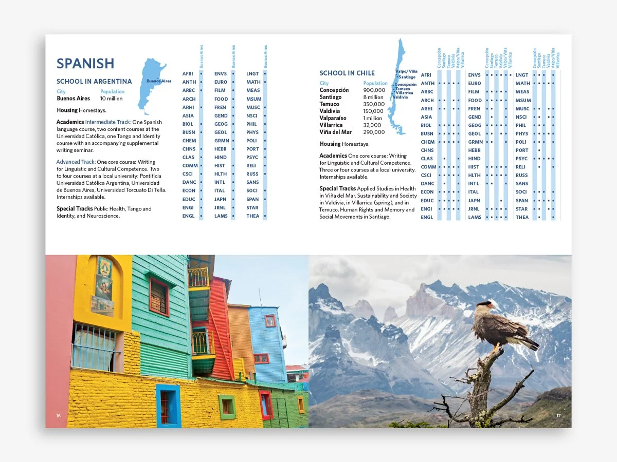 Interior spread of schools abroad viewbook