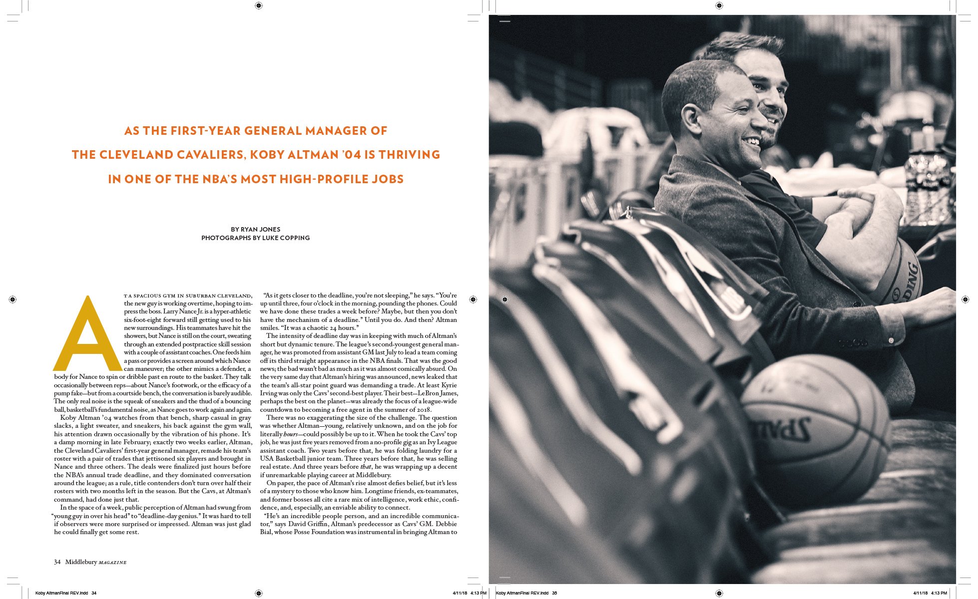 Interior spread for alumni feature