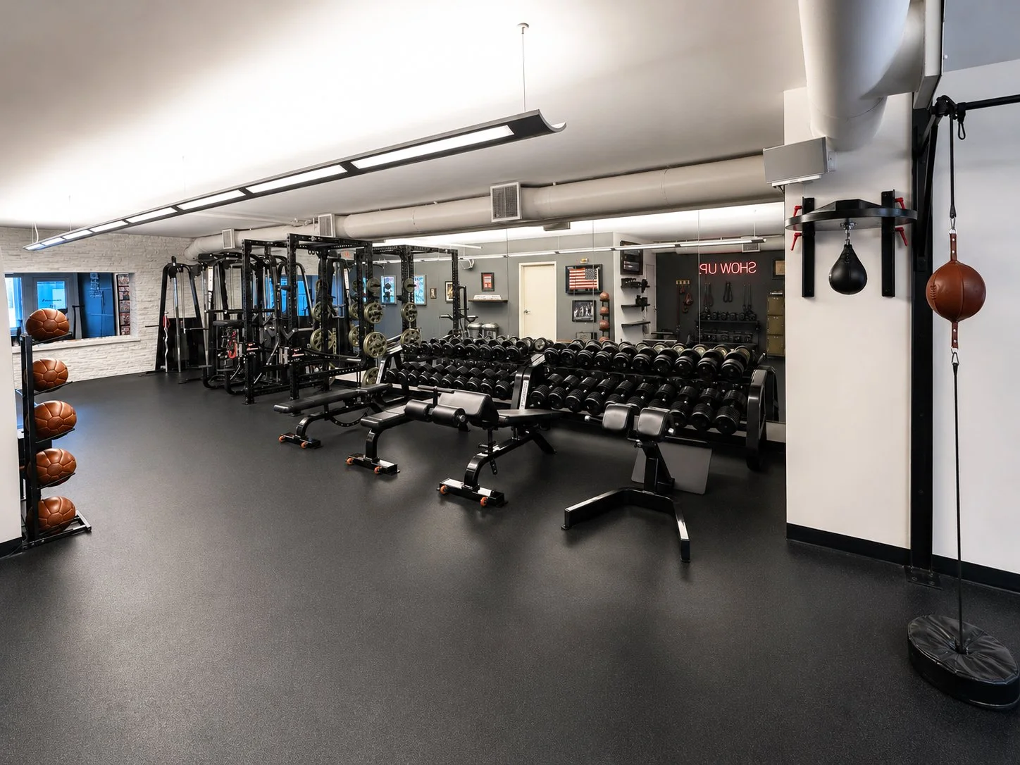 Interior look at the luxury equipment and upscale design features inside our Back Bay fitness facility.