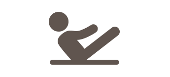 Schematische weergave van een persoon die een reformer pilates oefening doet.