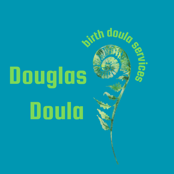 Douglas Doula logo, including a fiddlehead Fern and the words "birth doula services"