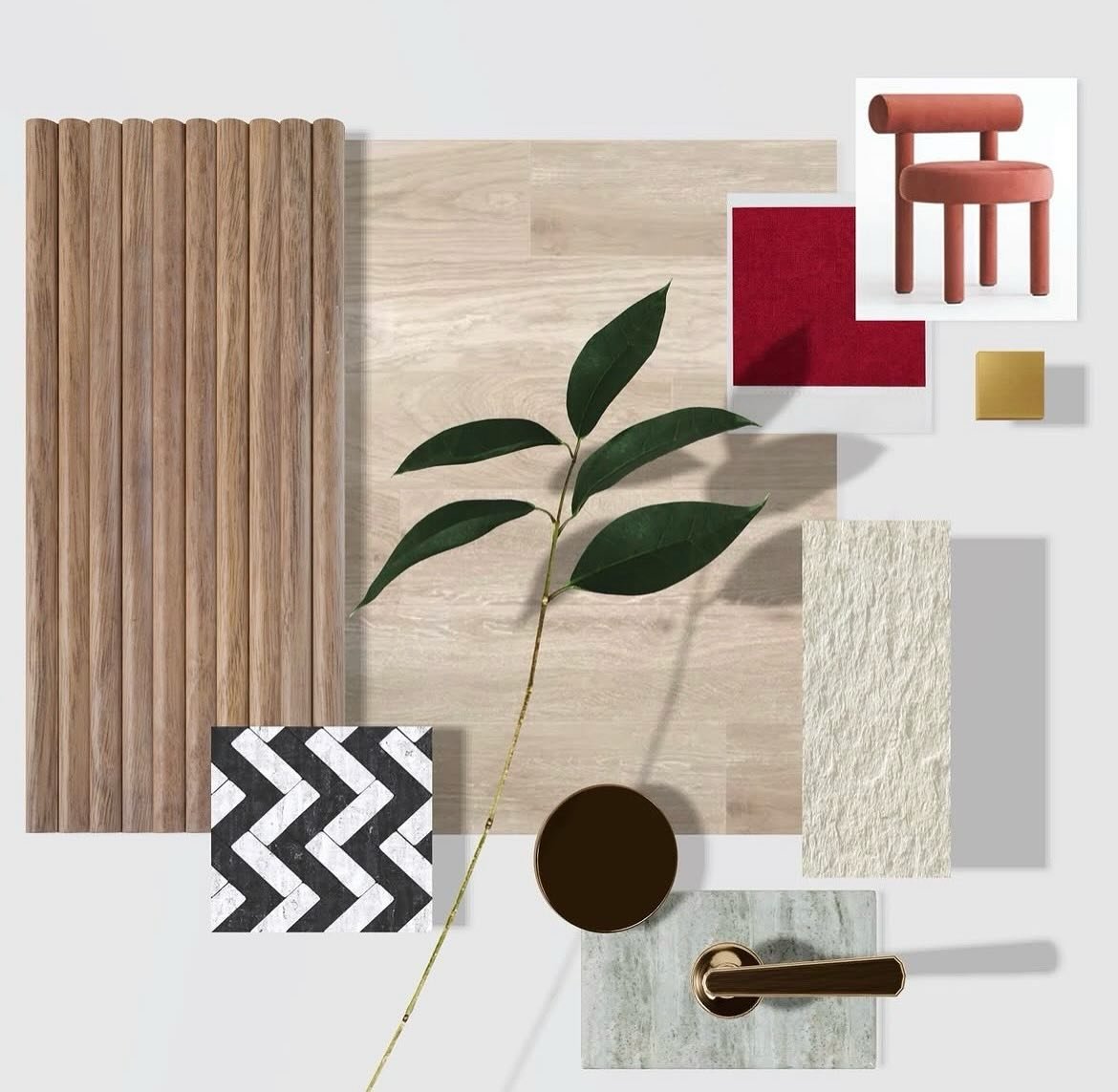 Where calm meets bold: Natural wood, organic textures, and a vibrant red statement piece. Building spaces with balance, emotion, and intention✨🎋
