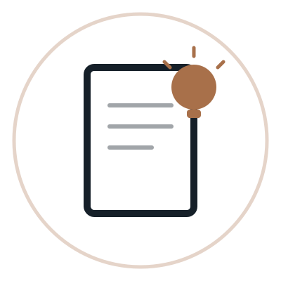 Icon of a document with a light bulb symbol, indicating an idea or insight.