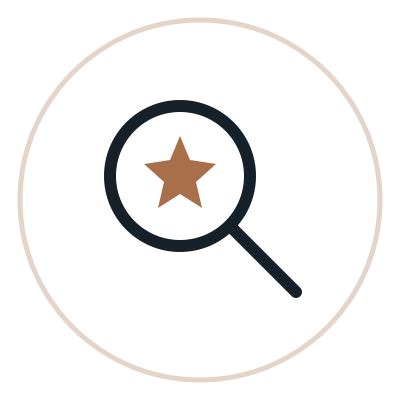 Magnifying glass with a star inside a circle, representing search or investigation.