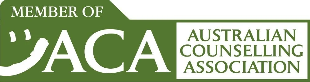 Green and white logo for the Australian Counselling Association with the text 'Member of JACA'.