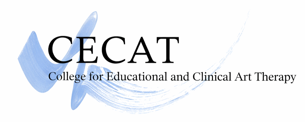 Logo for College for Educational and Clinical Art Therapy (CECAT), featuring stylized blue brushstrokes and black text.