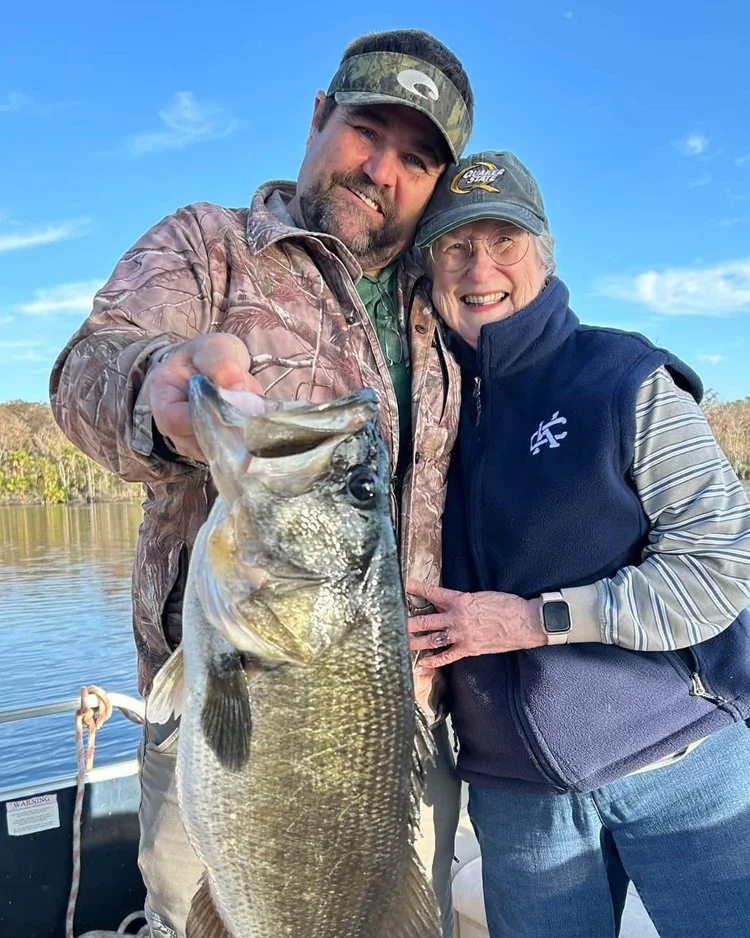 Fishing guide James Hillman of Highland Park Fish Camp and a client with a trophy largemouth bass.