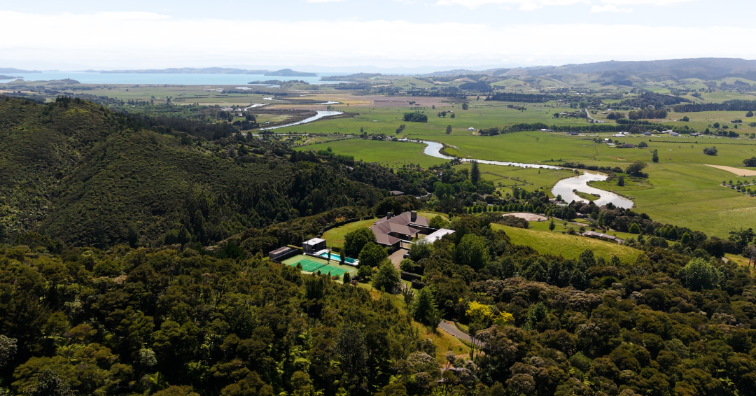 Aerial view of 184 North Road, Clevdon in New Zealand featured on The Collection