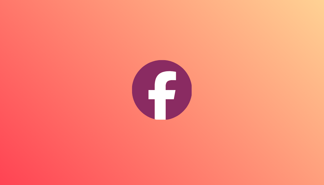 Facebook logo on a pink and peach gradient background.
