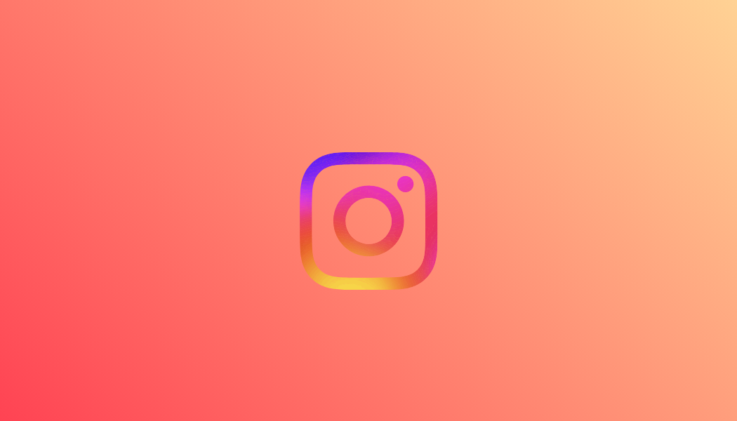 Instagram logo with orange, pink, purple, and yellow gradient on a pink-orange gradient background.