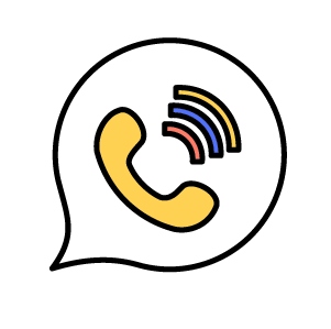 Icon of a yellow telephone handset with colorful sound waves inside a speech bubble