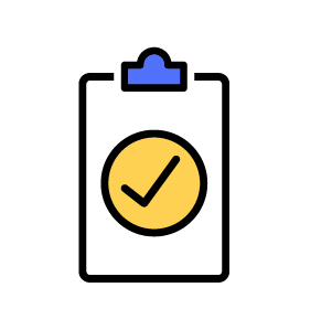A close-up of a gold medal with a checkmark, hanging from a black ribbon with a blue clasp at the top.