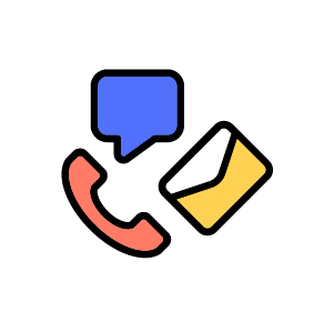 Icons of three different colored phone call symbols with speech bubbles on a black background