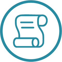 Icon of a rolled-up scroll or parchment with lines representing text