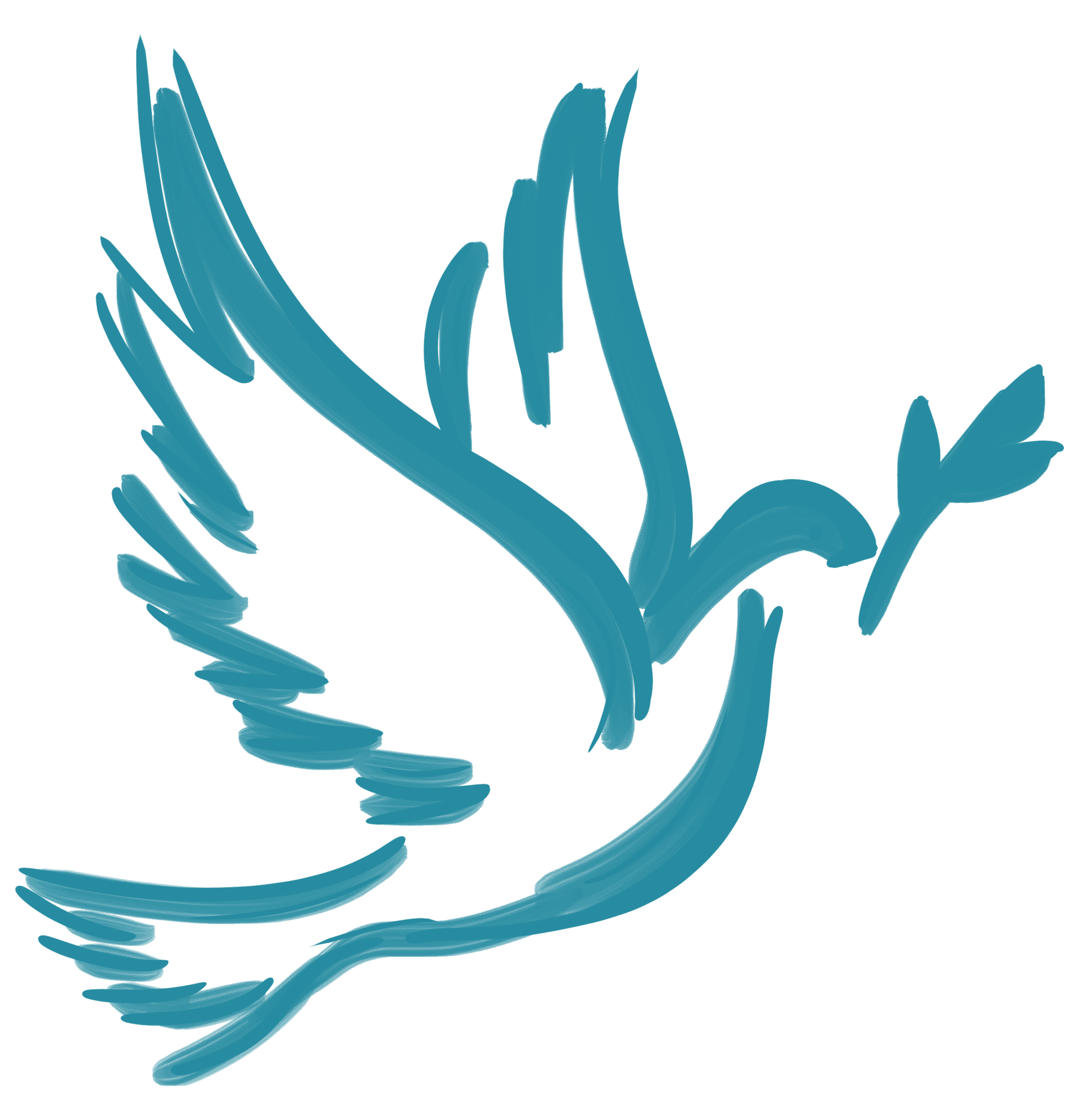 Outline sketch of a bird with a branch in its beak, drawn in blue on a transparent background.