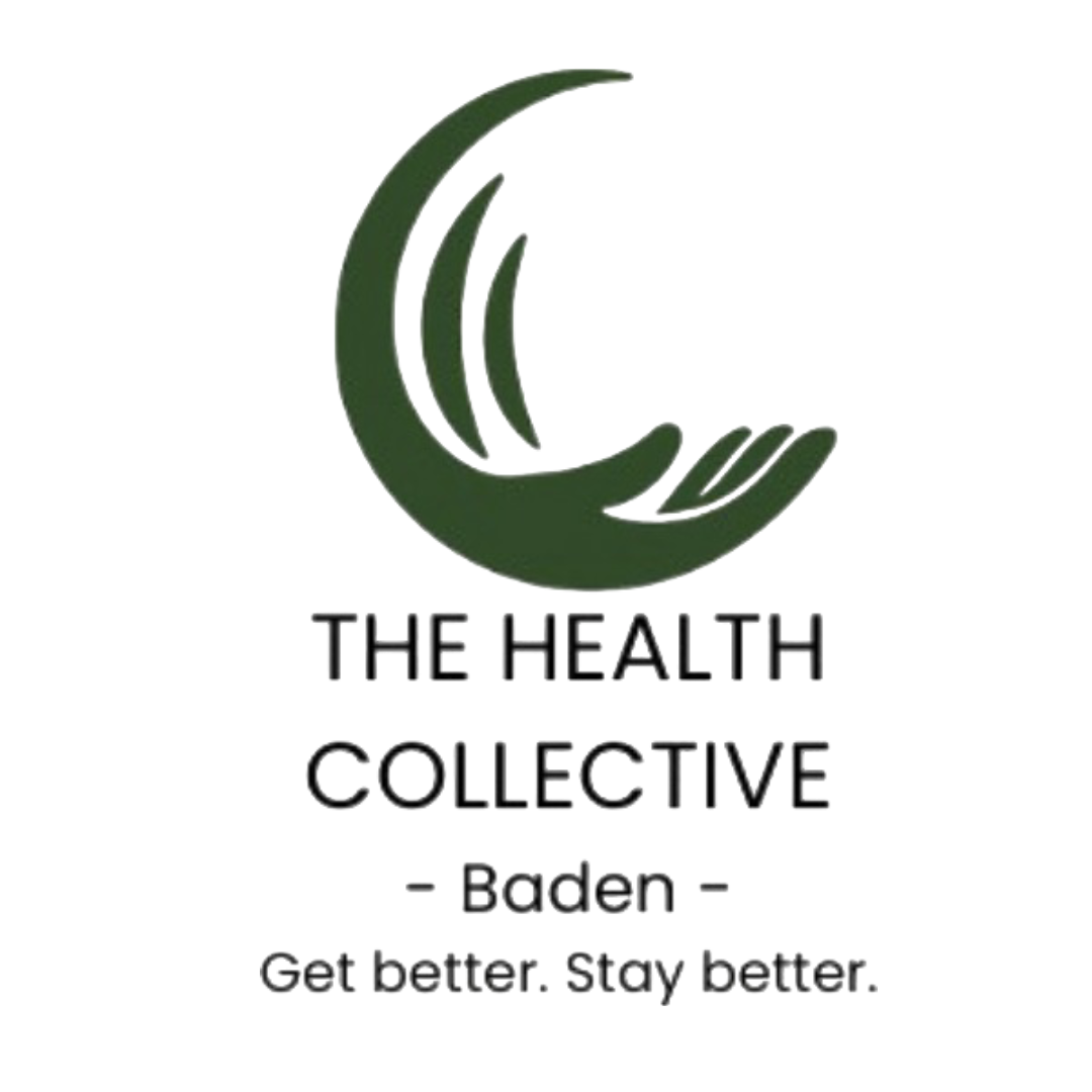 Clinic logo for the health collective baden. Get Better stay better in a deep green.