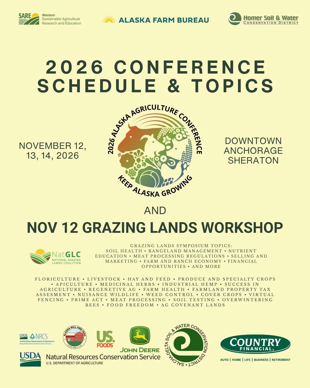 The conference schedule is coming together!

From rancher math and meat science to peony production, soil health, and access to farmland, this year&rsquo;s Alaska Agriculture Conference will cover a wide range of topics relevant to Alaska&rsquo;s agr