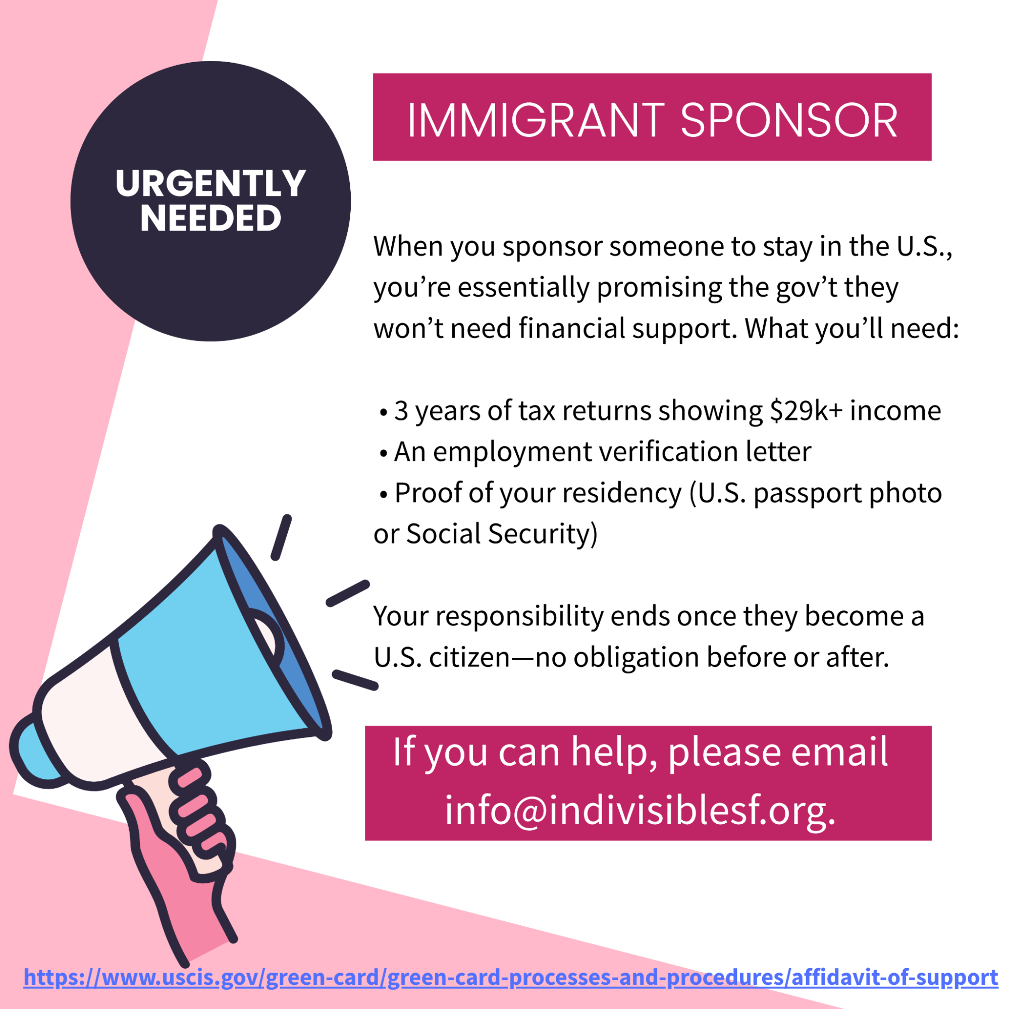 Citizen Sponsor needed: Support an Immigrant, Save a Life