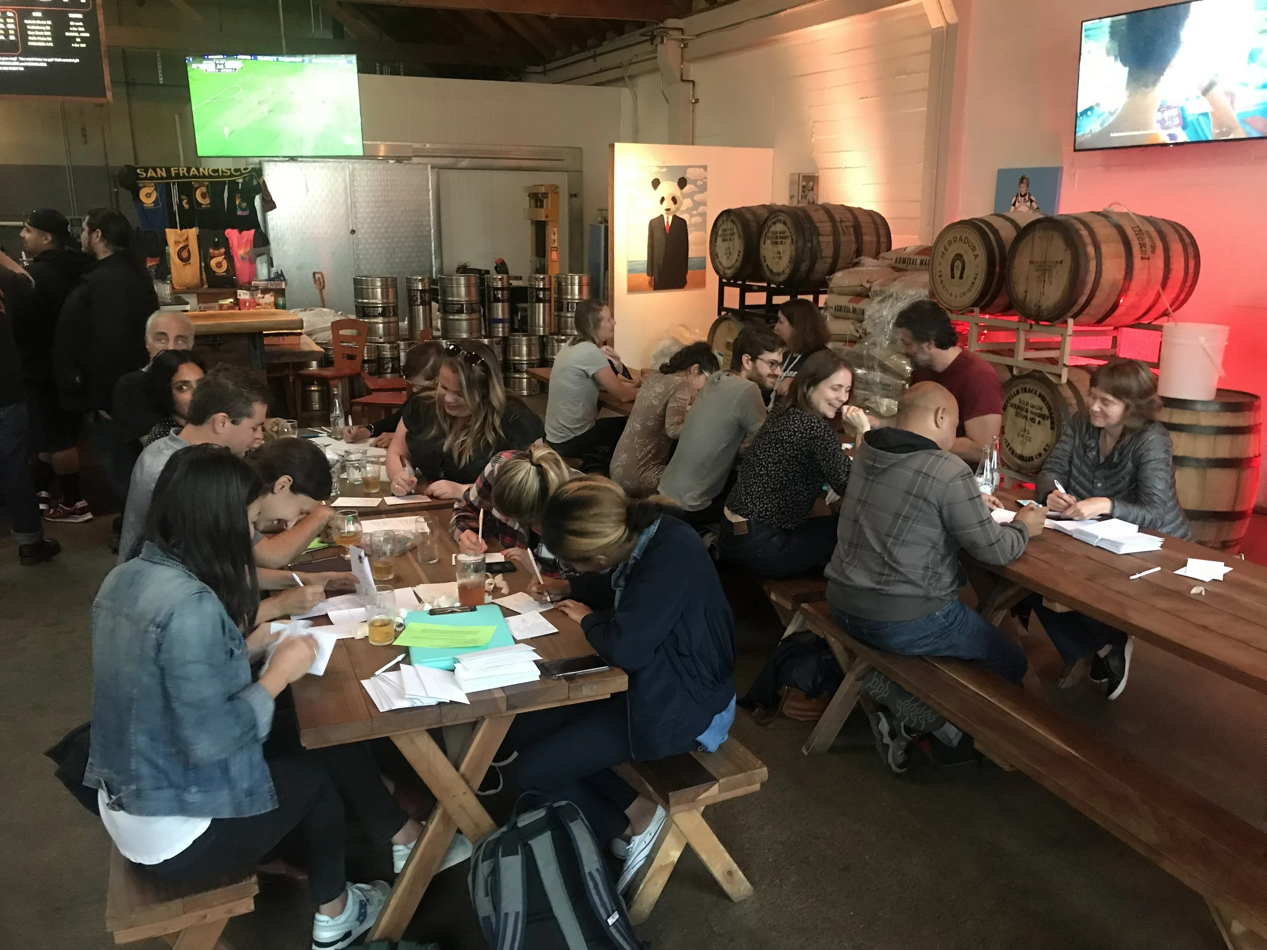 Writing postcards at IndivisibleSF Ale and Mail Happy Hour (photo)