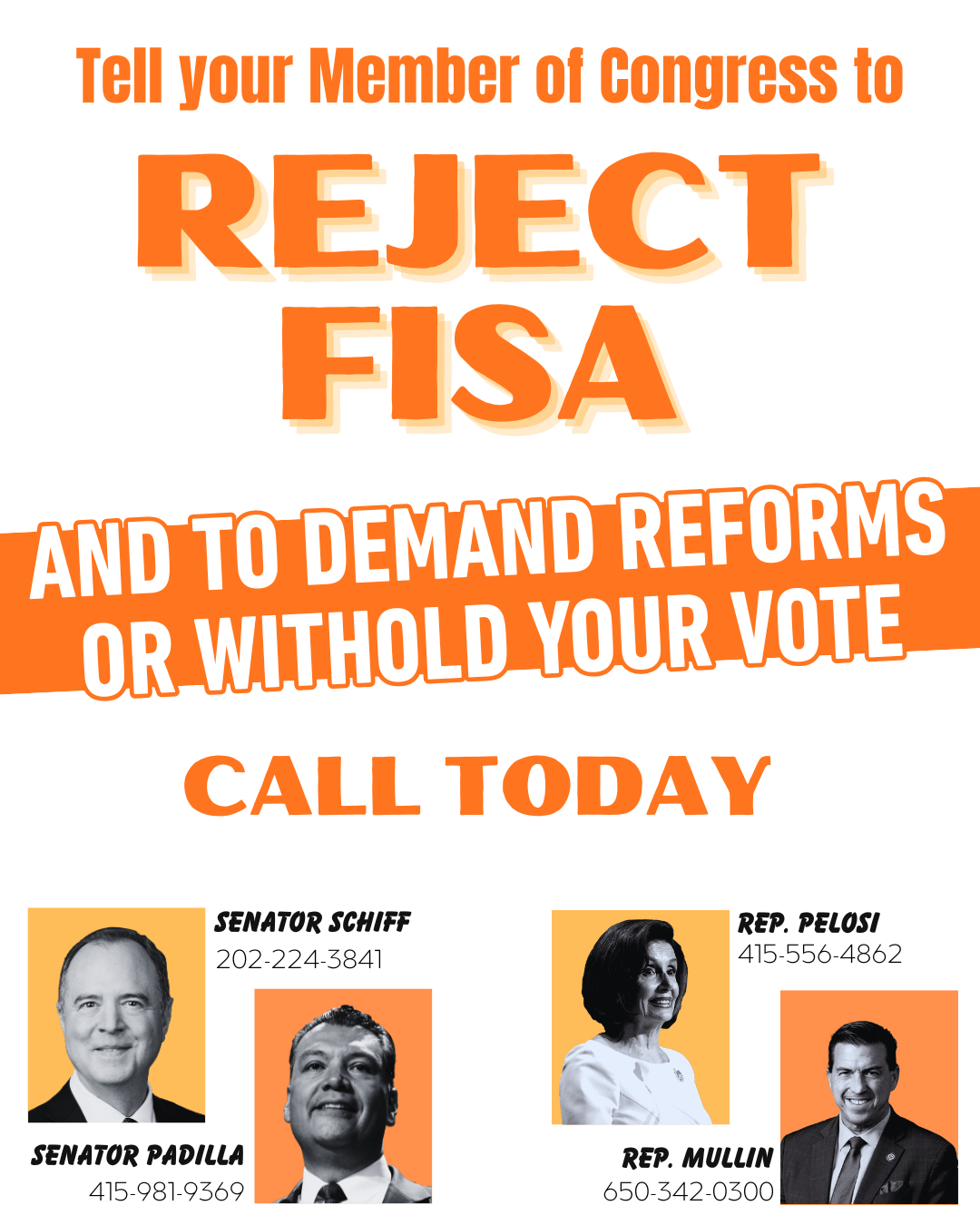Tell Congress: Reject Reauthorization of FISA (In Its Current Form)