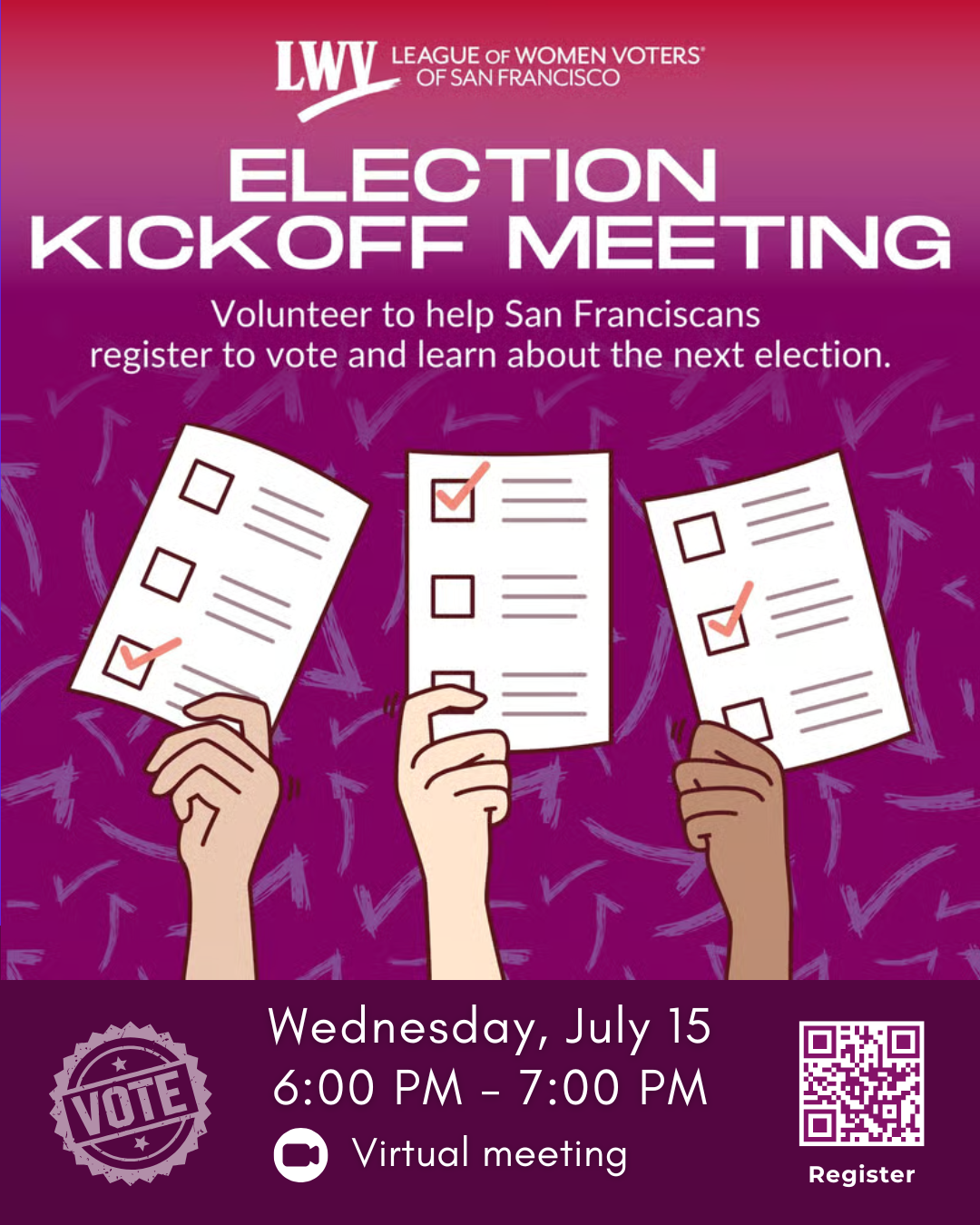 Election kickoff meeting: Volunteer with LWVSF for the November 2026 election (online date)