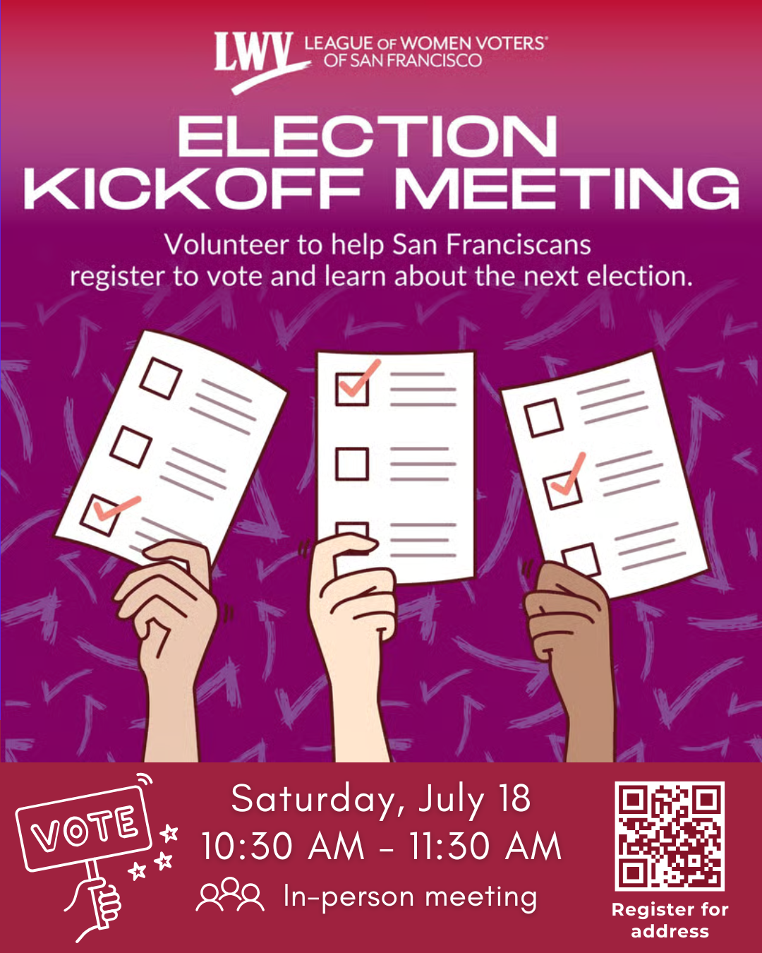 Election kickoff meeting: Volunteer with LWVSF for the November 2026 election (in-person date)