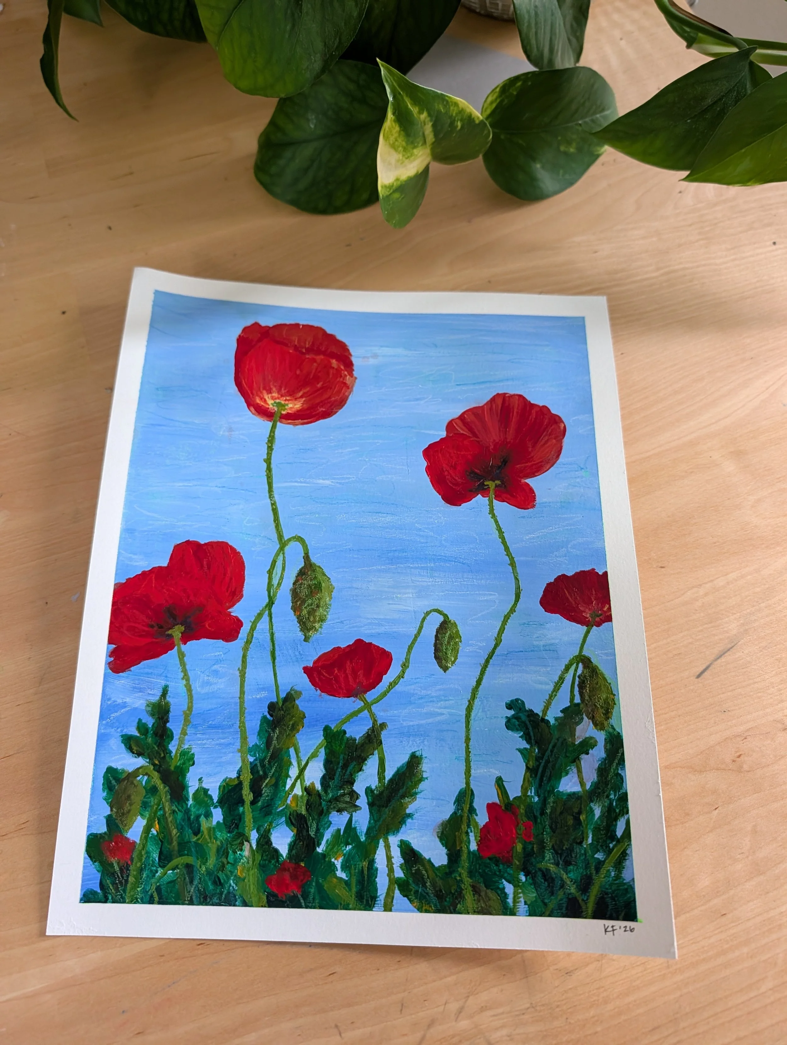 acrylic poppy flower floral painting mixed media garden nature art colorado artist original art blue skies.jpg