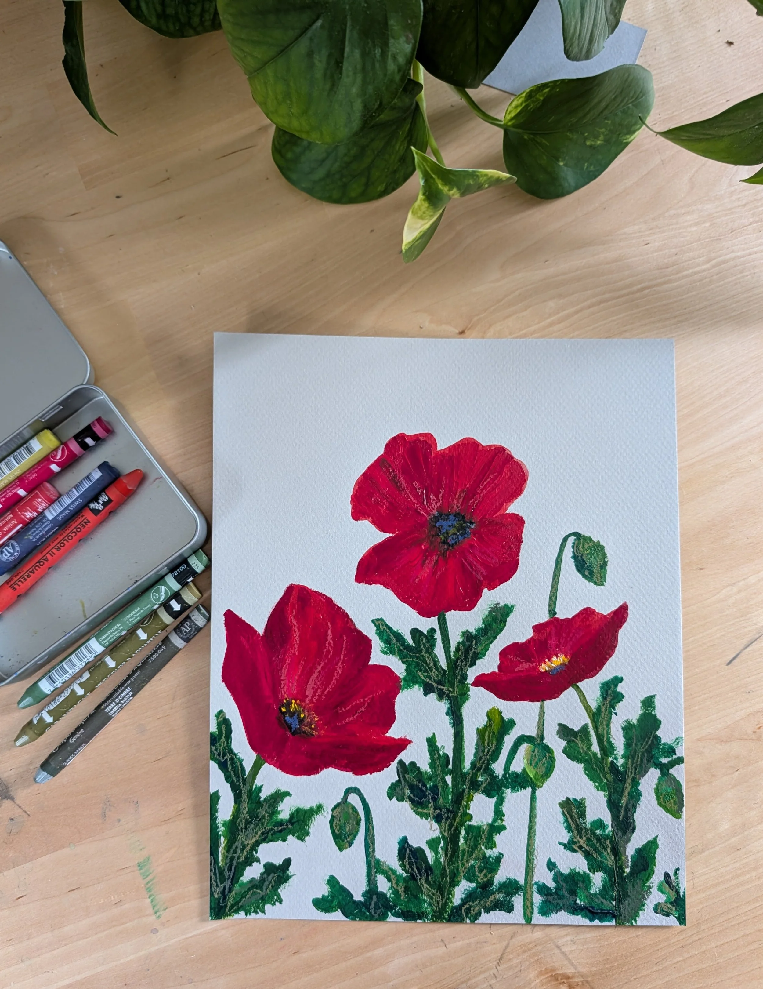 poppy painting flower floral art mixed media acrylic paint painting toned paper colorado artist.jpg