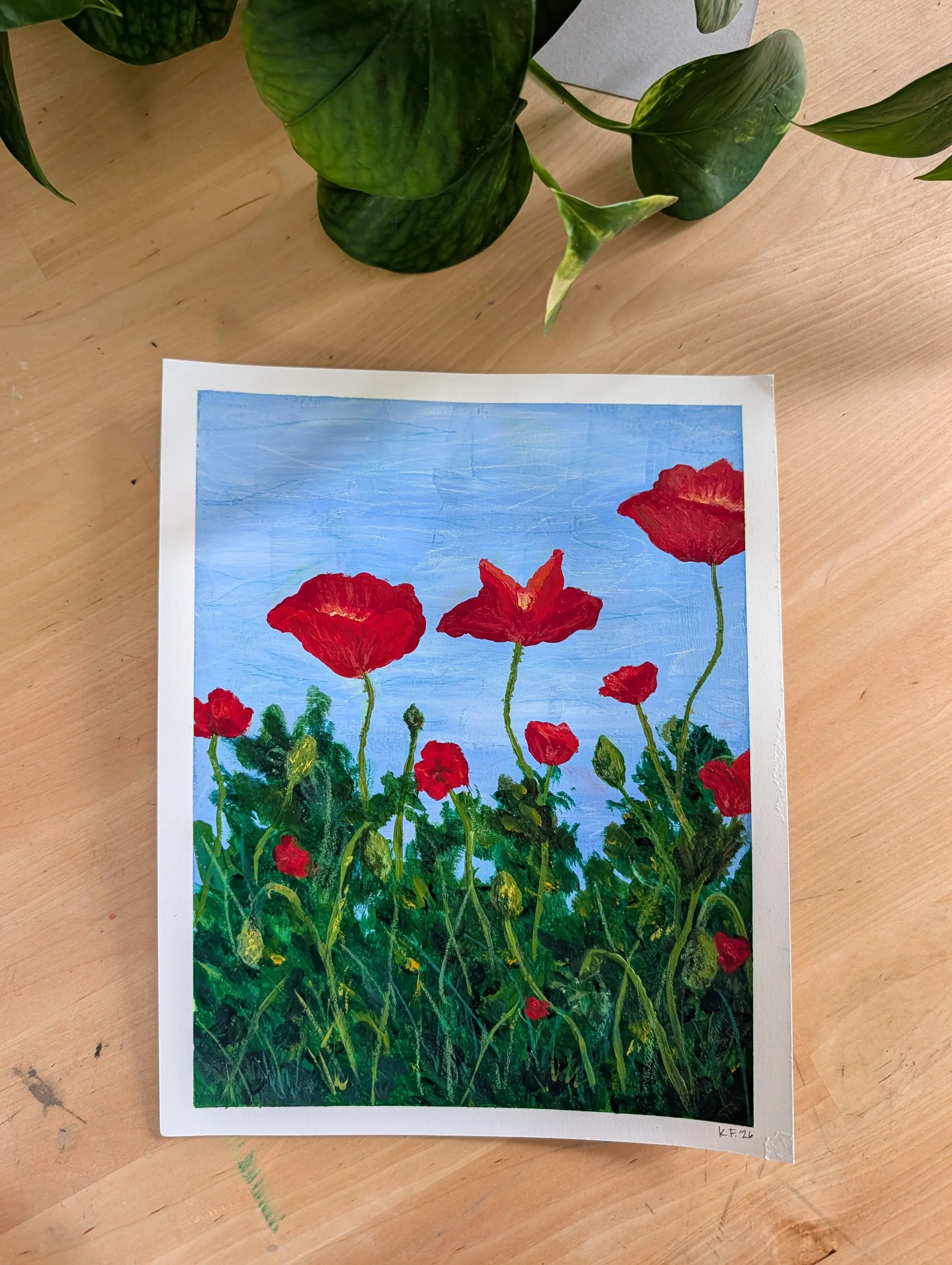 acrylic poppy flowers floral painting mixed media garden nature art colorado artist original art blue skies.jpg