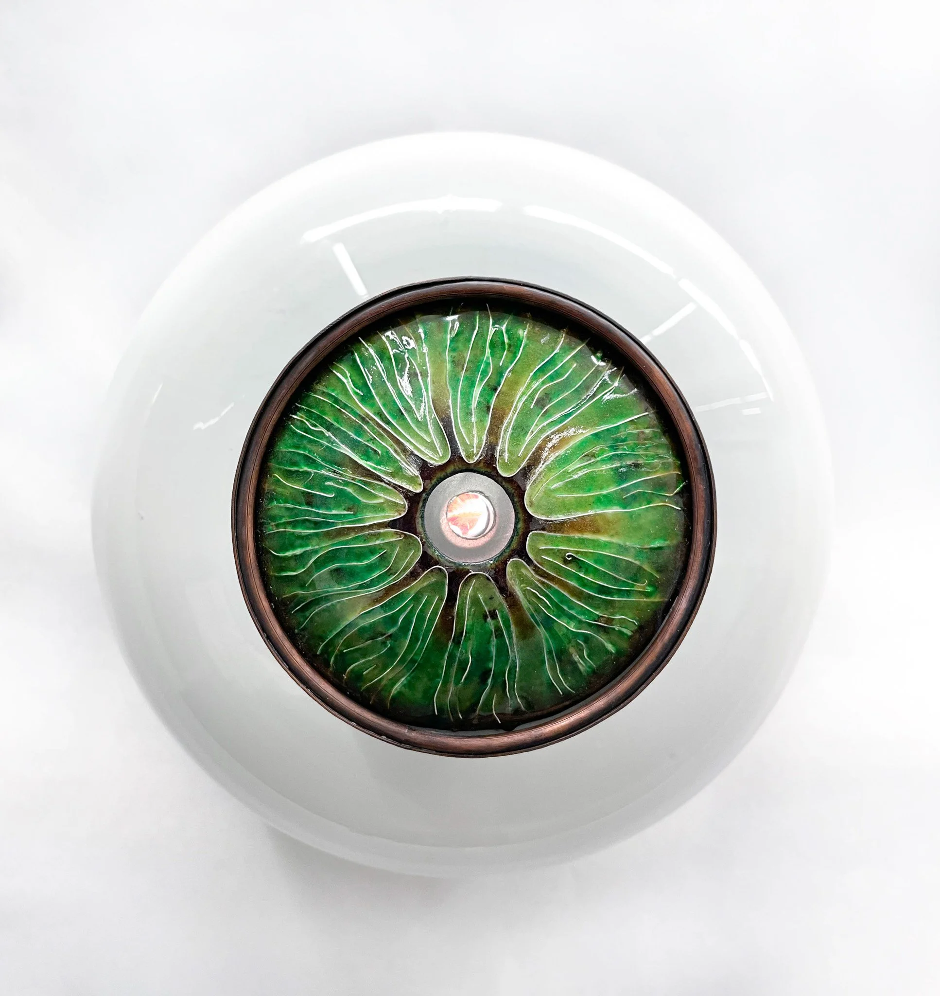 Unblinking
12” x 12” x 6”
Glass, Copper, Enamel, Found image