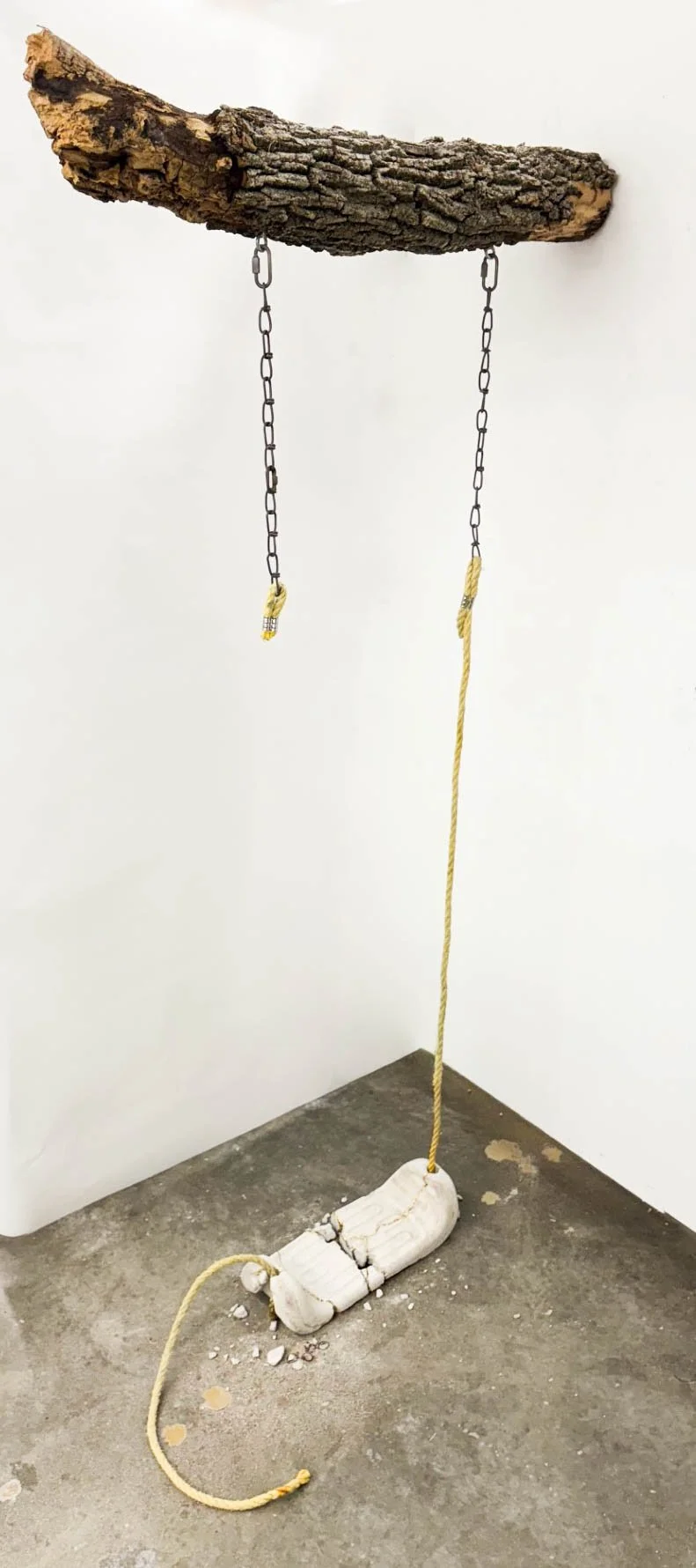 Forgotten Playscape
 26” x 72” x 11”
Concrete, Gold leaf, Rope, Branch, Chain
