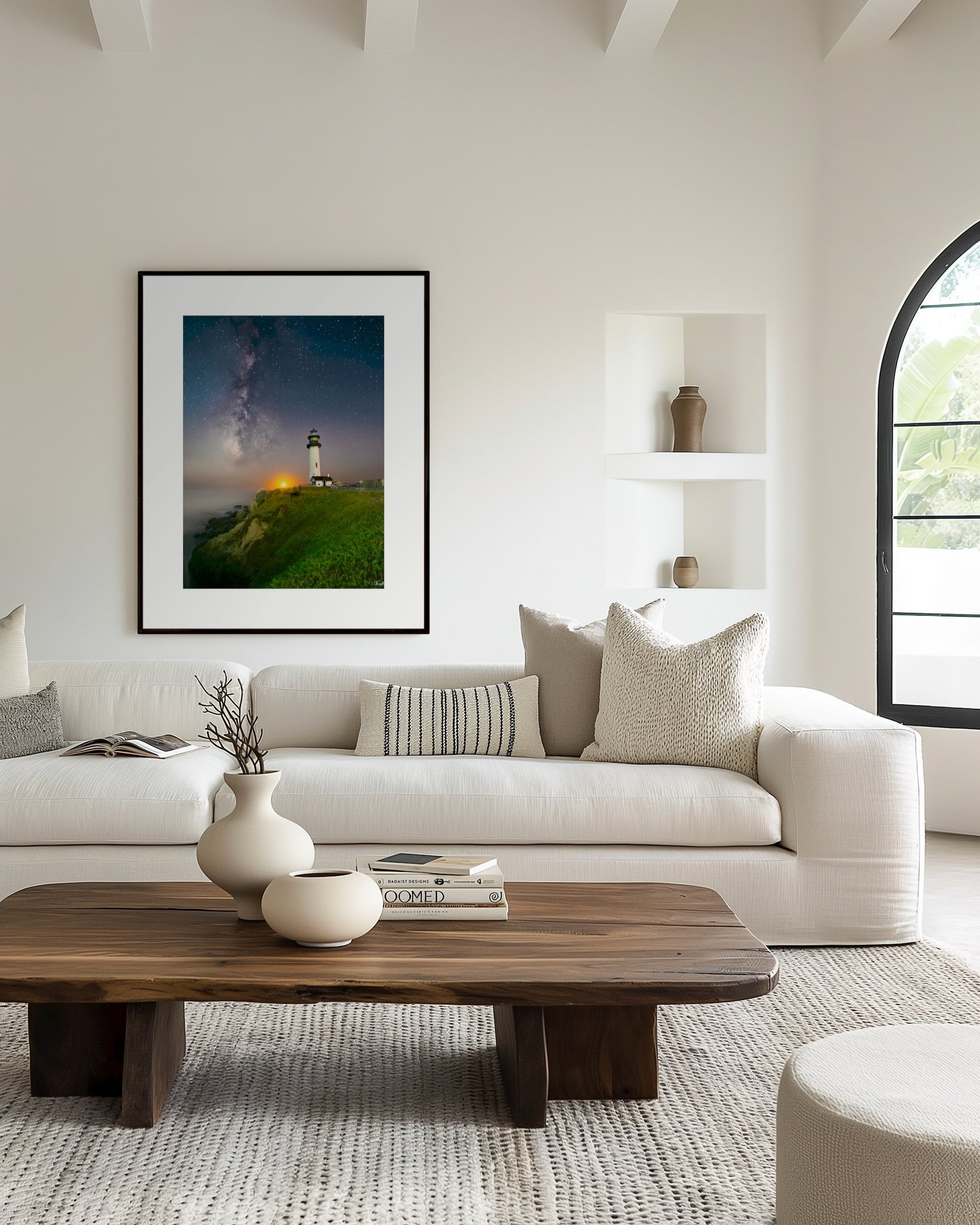 Living room mockup showing the night photo on the wall