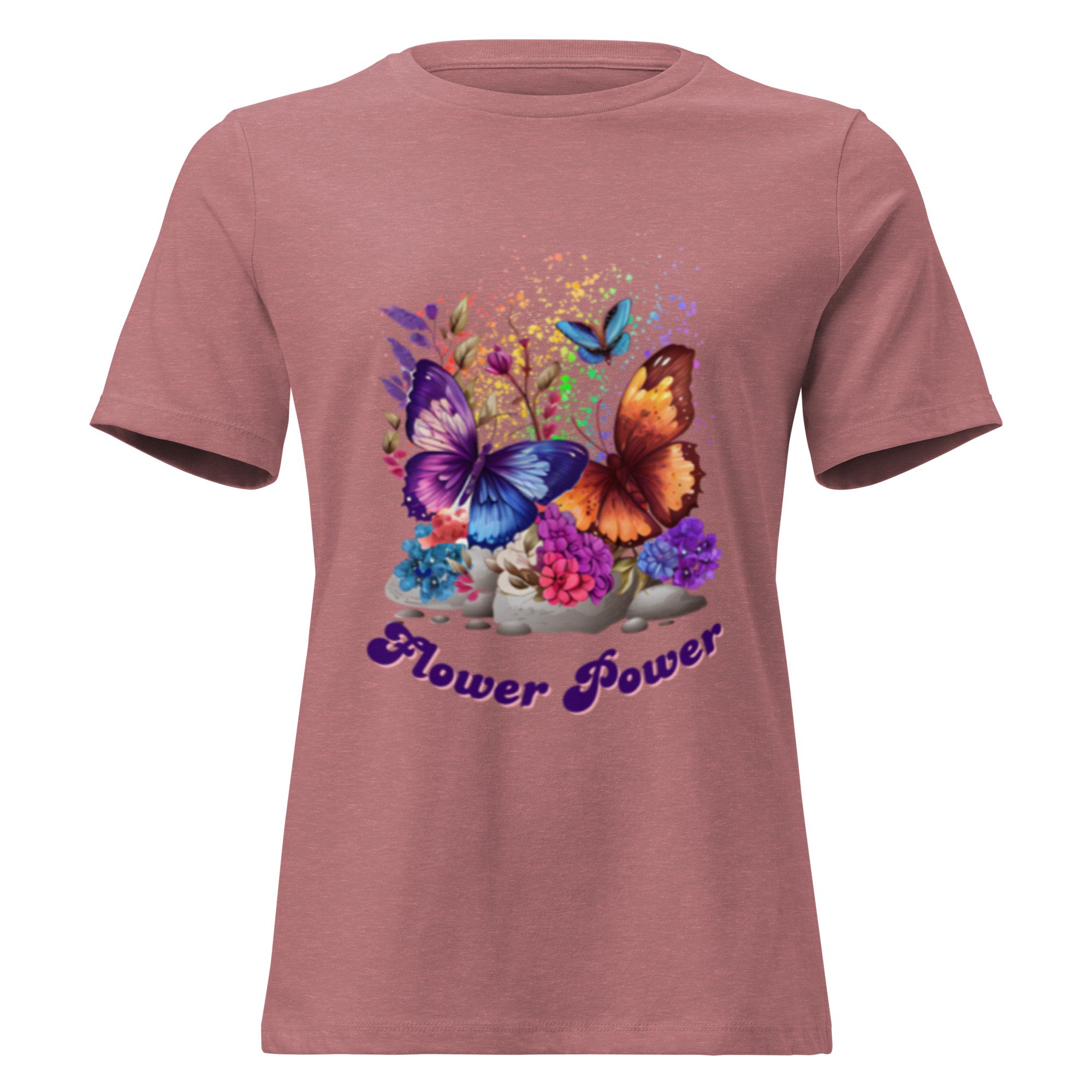 Women's Relaxed Soft Cotton T-Shirt, Flower Power Design