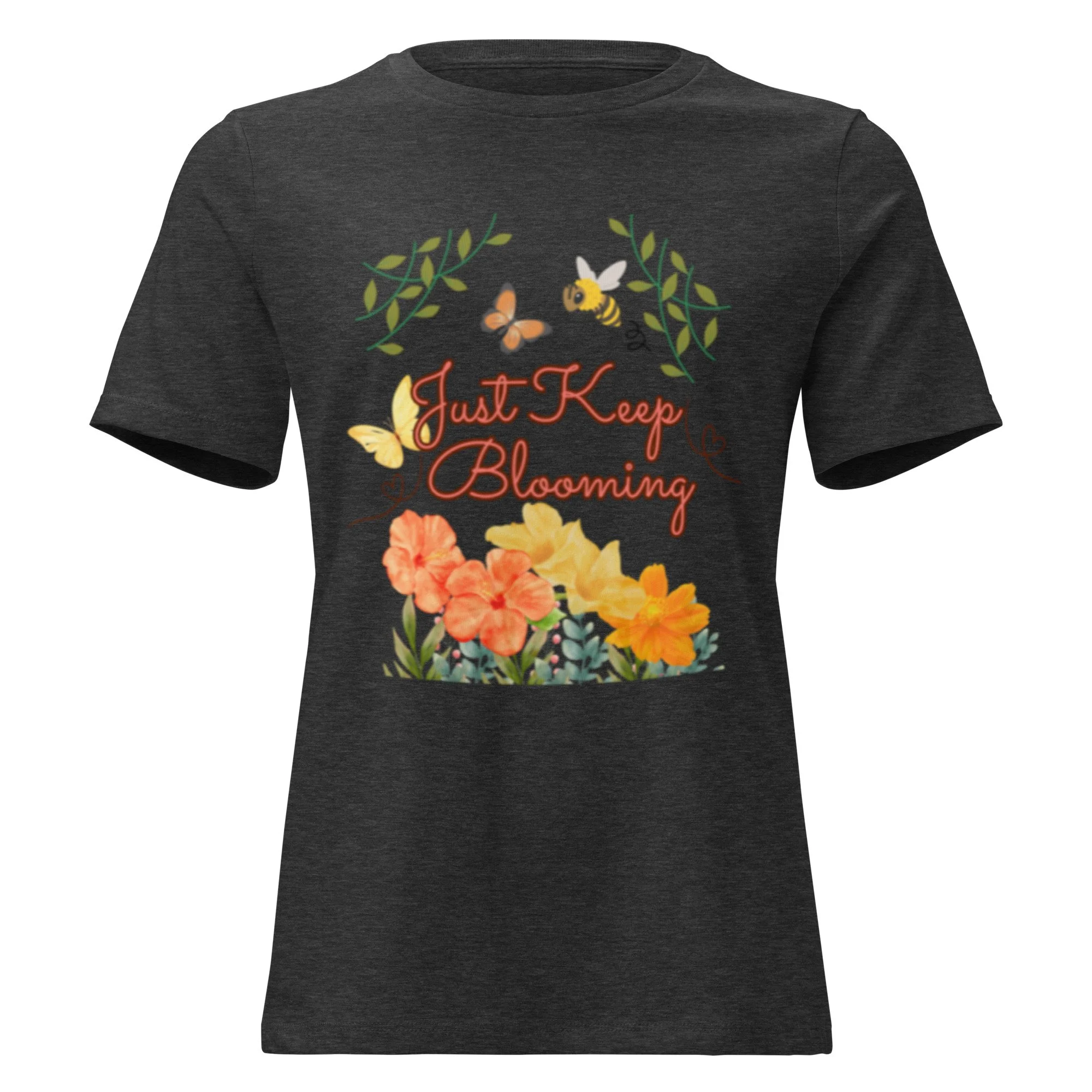Women's Relaxed Soft Cotton T-Shirt, Just Keep Blooming Design
