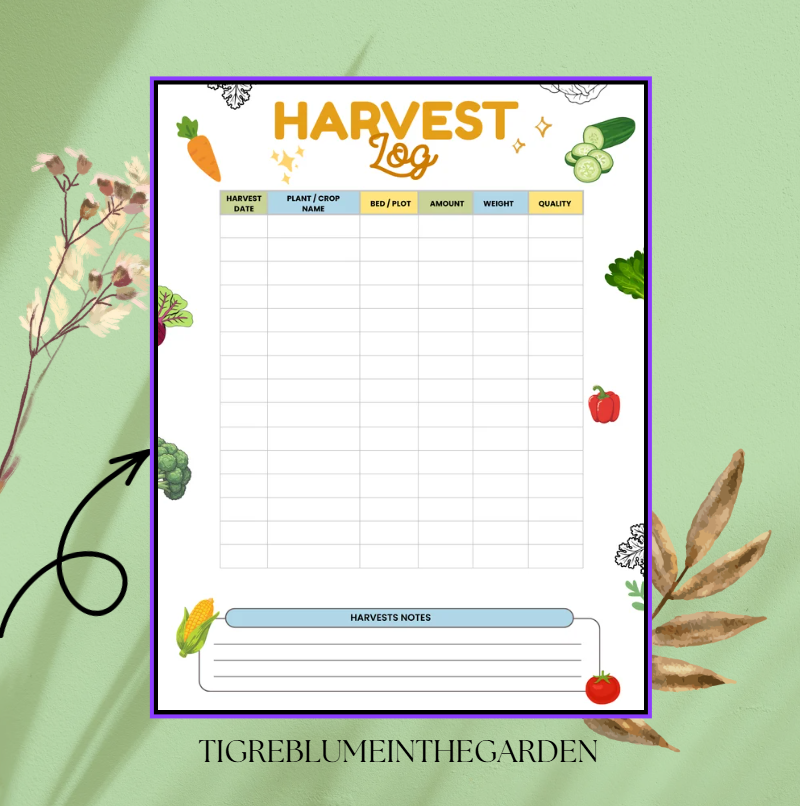Harvest Log Printable - 7" x 9.25" insert
