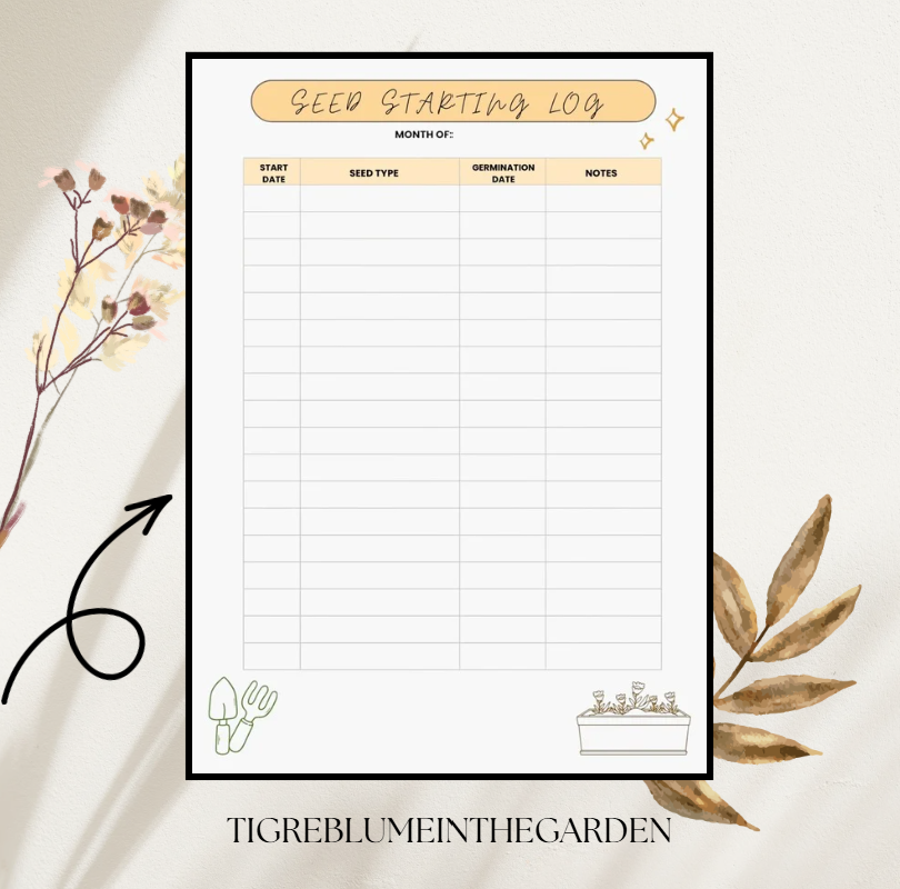 Seed Starting Log Printable - 7" × 9.25" insert